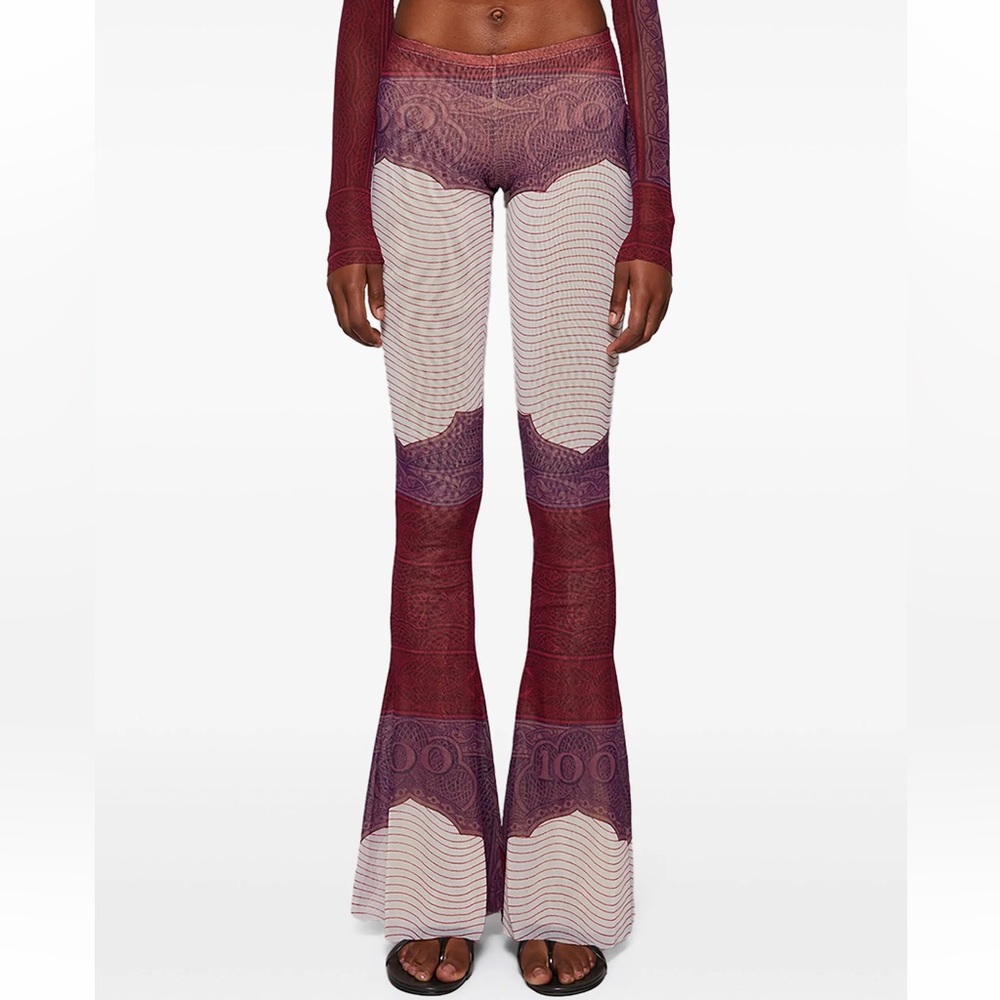 JEAN PAUL GAULTIER CARTOUCHE PRINTED MESH FLARE PANT PURPLE XS US4 $863 - Picture 3 of 6
